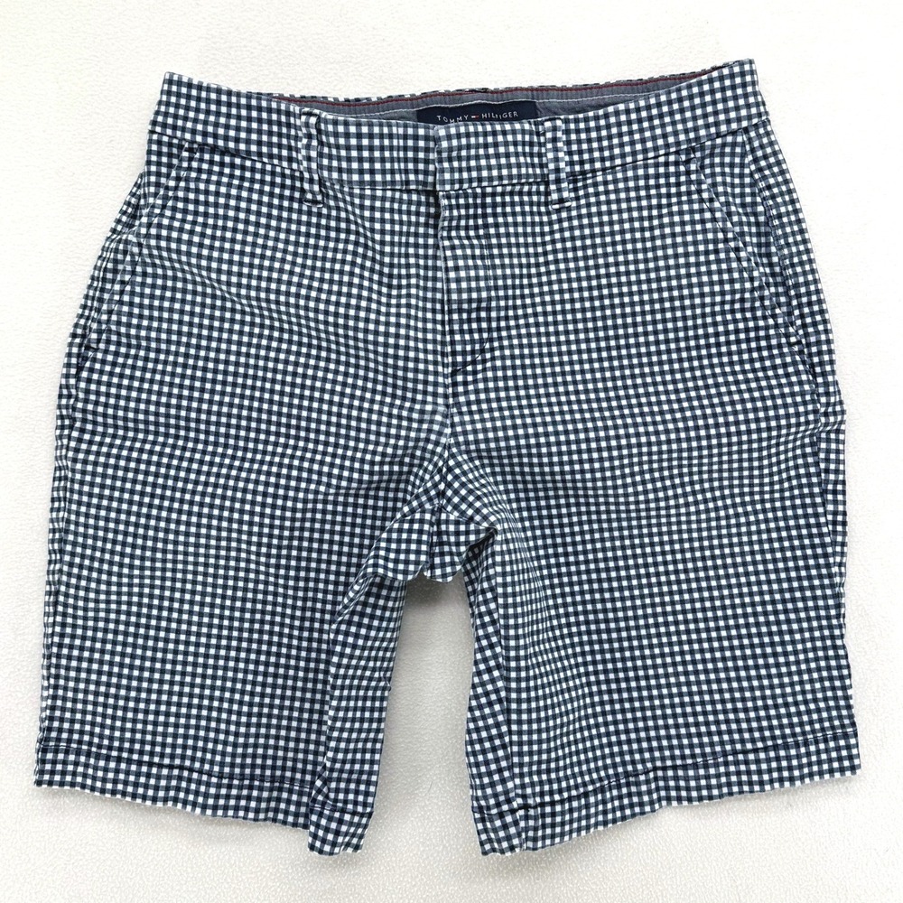 Tommy Hilfiger Chino Shorts Womens 4 Navy Blue Gingham Preppy Coastal Americana